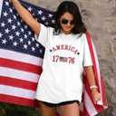 4th of July Shirts Women Embroidered 1776 American Flag Shirt 2026 Patriotic Shirts Oversized Short Sleeve Tee Tops (White, L)