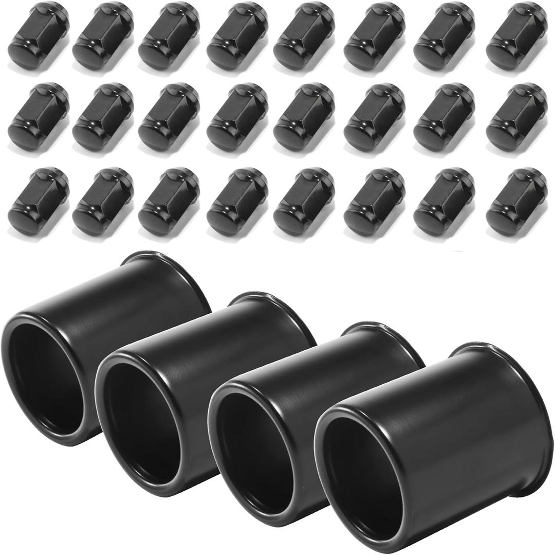 4Pcs 3.19in Wheel Center Caps Push Through with 24 Lug Nuts Sets - Stainless Steel Trailer Hub Cap and 1/2''-20 Lug Nuts for Truck SUV RV Wheel Rim, Matt Black