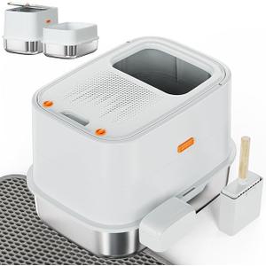 XL Stainless Steel Cat Litter Box Top Entry Extra Large Metal Litter Box with High Side for Big Cats, Multiple Cats, No Odor, Easy to Clean, Anti-Urine Leakage, Dog-Proof, Non-Sticky（Grey）