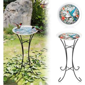 LEIFIDE 23 inch Metal Bird Bath for Outside Birdbath Bowl Topper with Foldable Pedestal Metal Stand Hummingbird Pattern Bowl Freestanding Birdbaths Birdfeeder for Outdoors Patio Yard Lawn Decor