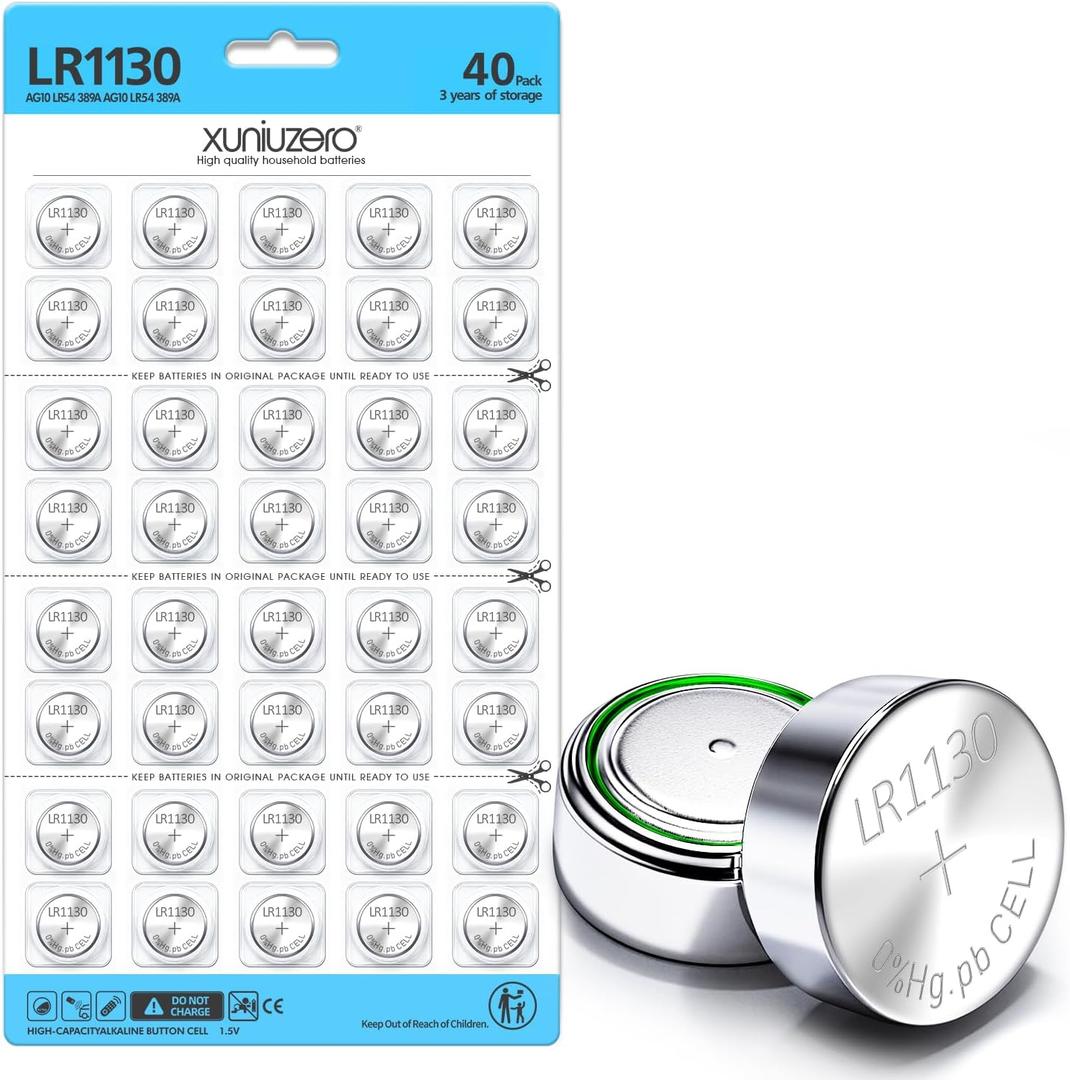 40 Pack LR1130 AG10 Battery 1.5V Long-Lasting Alkaline Button Cell Batteries