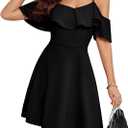 Bbonlinedress Off The Shoulder Womens Cocktail Dress, Spring Summer Formal Wedding Guest Bridal Shower Prom Teens Mini Dress (Black)