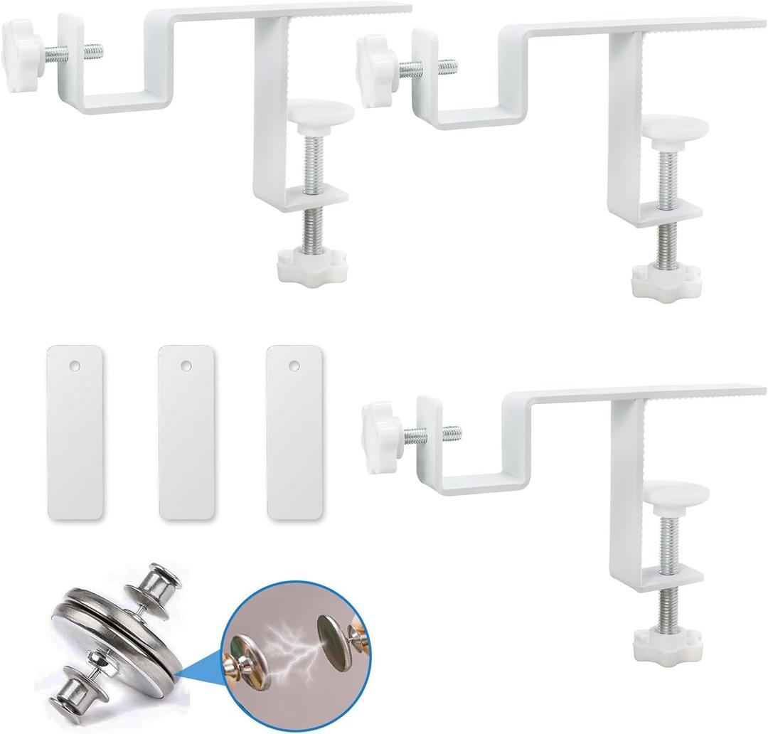 Inside Integrated Blind Curtain Rod Bracket Set, 0.8-2.3 Inch Wide Track, Drill-Free Installation& Tool-Free, Includes Guide and Magnetic Curtain Buckle White 3pcs 