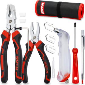Rizom Glass Cutters Tools, Glass Cutter 2-20MM, 8" Glass Running Pliers with Curved Jaws, 6" Breaker Grozer Pliers, Glass Cutting Tool for Stained Glass, Tiles, Mosaic Cutting