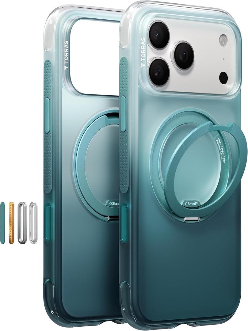 TORRAS Ostand O3 Air for iPhone 17 Pro Case with 360 Magnetic Stand, Fit for Magsafe, Military Drop Protection, Camera Control, Shockproof Phone case for iPhone 17 Pro 6.3'', Misty Fjord Blue