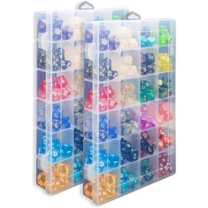 2 Pack DND Dice Storage Box Each 24 Grids Polyhedral Dice Organizer with Removable Dividers Holding Up To 1600 Dices Small Craft Containers for Dice Collectors or RPG D&D Games (Box only)