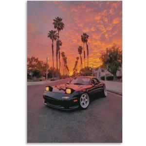 Japanese Mx 5 Jdm Car Modified Street Sunset Poster Print Canvas Wall Art Pictures Home Decor for Living Room Hallway Bathroom Office Wall Decor 12x18inch(30x45cm)