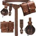 4Pcs Renaissance Accessories Renaissance Costume Women Pirate Belt with Bag Pouch Keychain Medieval Costume Women for Cosplay (Brown)