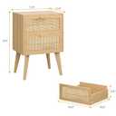 Rattan Nightstand Set of 2,Side Table with Hand Made Rattan Decorated Drawers,Boho Bedside Table,Wood Accent Table with Storage for Small Space,Livingroom, Bedroom, Natural CTG59Y-2 (Rattan - Natural)