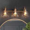 KSANA Black Gold Bathroom Light Fixtures, 3 Light Modern Vanity Lights with Textured Glass Mid-Century Bathroom Vanity Lighting for Bedroom, Kitchen, Powder Room (3-Light)