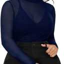COZYEASE Women's Plus Size Sheer Mesh Tops Mock Neck Long Sleeve Tee Tops Trendy Slim Fit Clubwear, 4XL