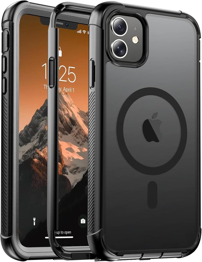 Magnetic for iPhone 11 Case, [Compatible with MagSafe][Military Grade Drop Protection][Heavy Duty Protection][Non-Slip][Shockproof] with 2-Layer Durable Bumper Phone Case 6.1''-Black