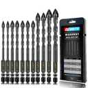 11-pc Carbide Masonry Concrete Drill Bit Set for Stone Tile Brick Ceramic Glass Metal Sheet Plastic Wood, Quick Change 1/4" Hex Shank, Size 3/16" 1/4" 5/16" 3/8" 1/2" with Storage Case