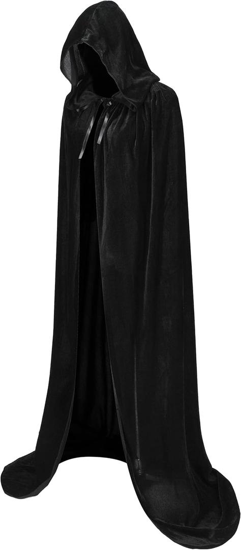 Adult Velvet Cape with Hood,Velvet Cloak for Women and Men,Costumes for Halloween Christmas Renaissance (110cm/43inch, Black)