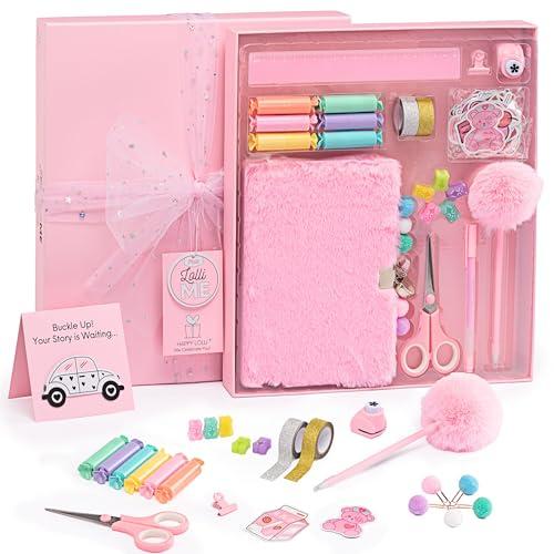 HAPPY LOLLI Pink LolliME DIY Journal Kit for Girls – 300+ Pieces! Lockable Fuzzy Diary, Markers, Stickers & Empowering Pages – Gift Box for Tweens & Teens – Creative Journaling Set