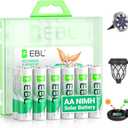 EBL Solar AA Battery Rechargeable Batteries for Outdoor Solar Lights, 1300mAh NIMH Pre-Charged 1.2V Recharge up to 1200x Times for Garden Landscaping String Lights, Pack of 12