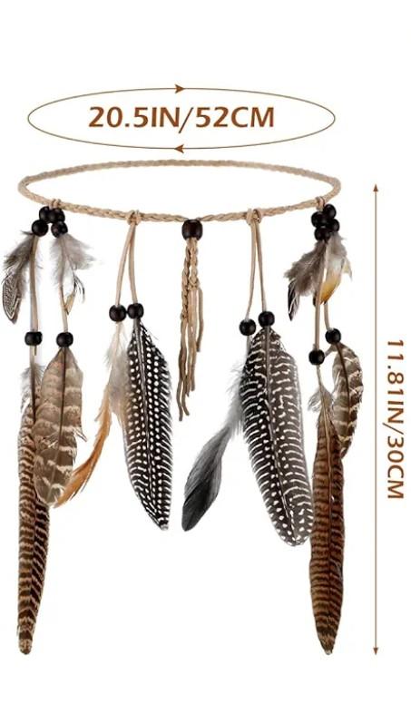 XunYee Pack of 1 Boho Feather Hair Clips & Headband - Hippie Hair Extensions with Feather Clip Comb Set for Women (Classic Style)