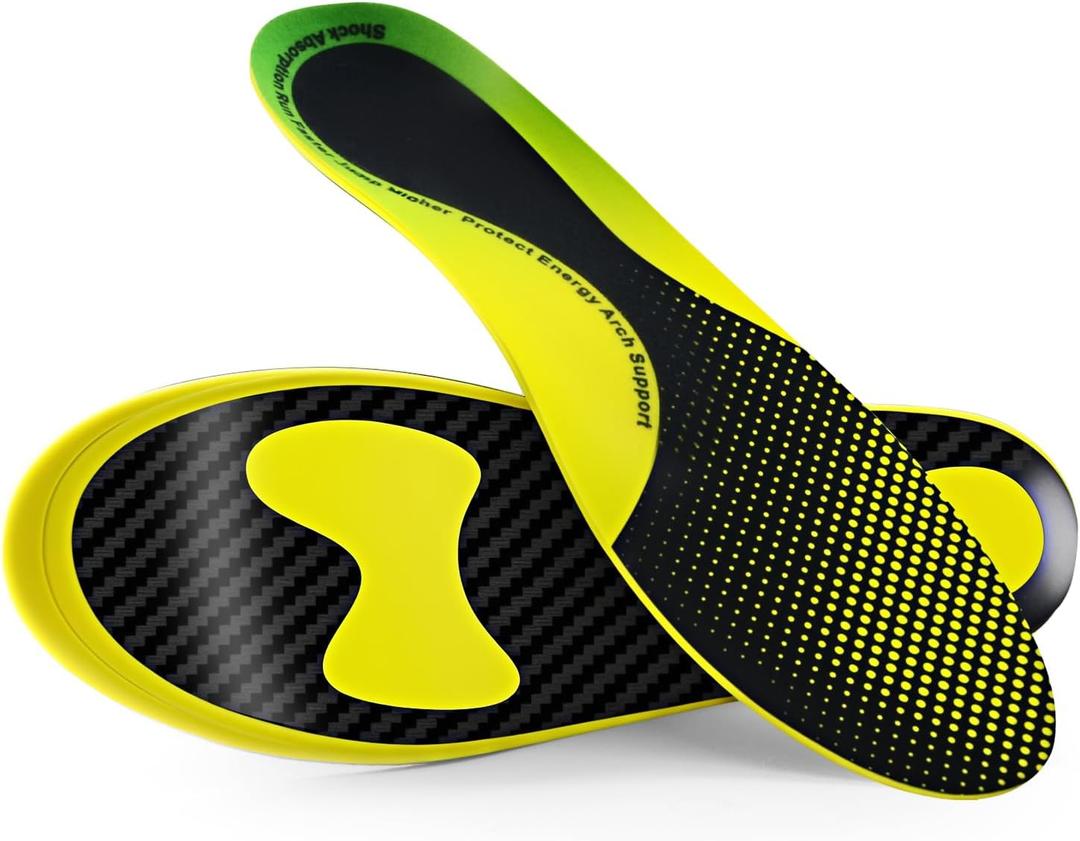 Carbon Fiber Insoles for Basketball & Volleyball, High-Energy Return for Court Shoes, Jump Higher, Run Faster, Plantar Fasciitis Support & Relief (Yellow, US Men:8-9, Women:9.5-10.5)