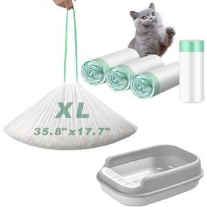 40 PCS Cat Litter Liners Jumbo Drawstring Cat Litter Bags Extra Thick Litter Pan Liners Heavy Duty 35.8"x17.7"