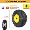 (2 Pack)15x6-6 Lawn Mower Tire and Wheel,Tubeless 15x6.00-6nhs Lawn Mower Tire and Rim,3/4" and 5/8" Bearing,1"Bushings,3" Offset Hub,Compatible with Riding Mowers Front Wheel
