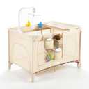 Pack and Play with Changing Table & Carry Bag, 4-in-1 Portable Crib Playpen for Newborn to Toddler, ASTM Certified Foldable Travel Crib with Bassinet(C-Khaki)