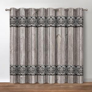 Rustic Wooden Barn Door Blackout Curtains 42"x84" 2 Panels
Retro Wood Farm Farmhouse Country Decor, Room Darkening Grommet Drapes for Bedroom Living Room