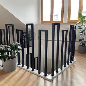 U-Shaped Staircase Handrail, Stair Railing Indoor Outdoor, Sturdy U-Shaped Guardrail,Industrial Handrail,Wrought Iron Railing for Stairs Garden Loft Corridor ﻿ ﻿ (Black, 35in/90cm)