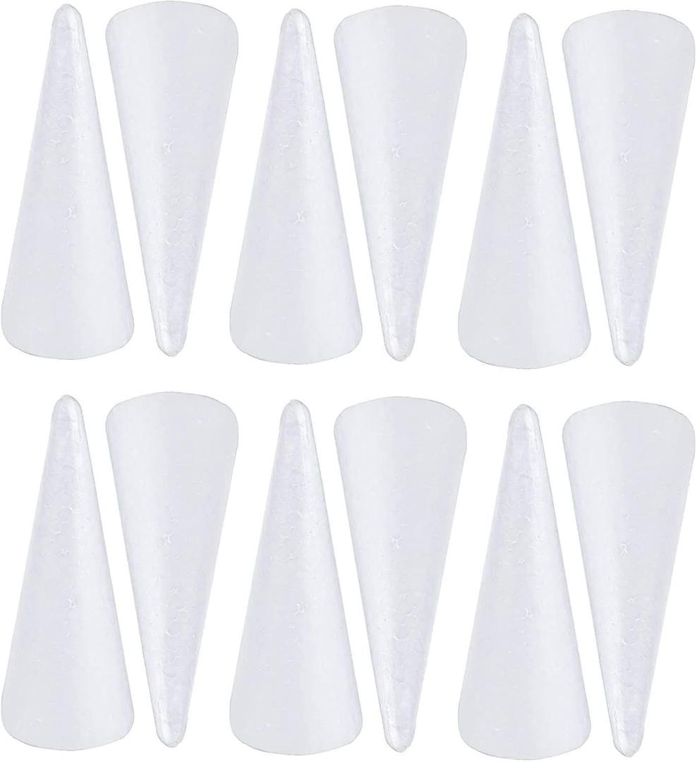 Bright Creations 12 Pack Foam Cones for Crafts, DIY Art Projects, Handmade Gnomes, Trees, Holiday Decorations (2 x 4 in, White) - Foam Cone