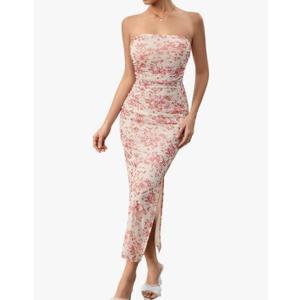 Milumia Women's Floral Strapless Bodycon Maxi Dress Summer Mesh Tube Top Dresses, Size L