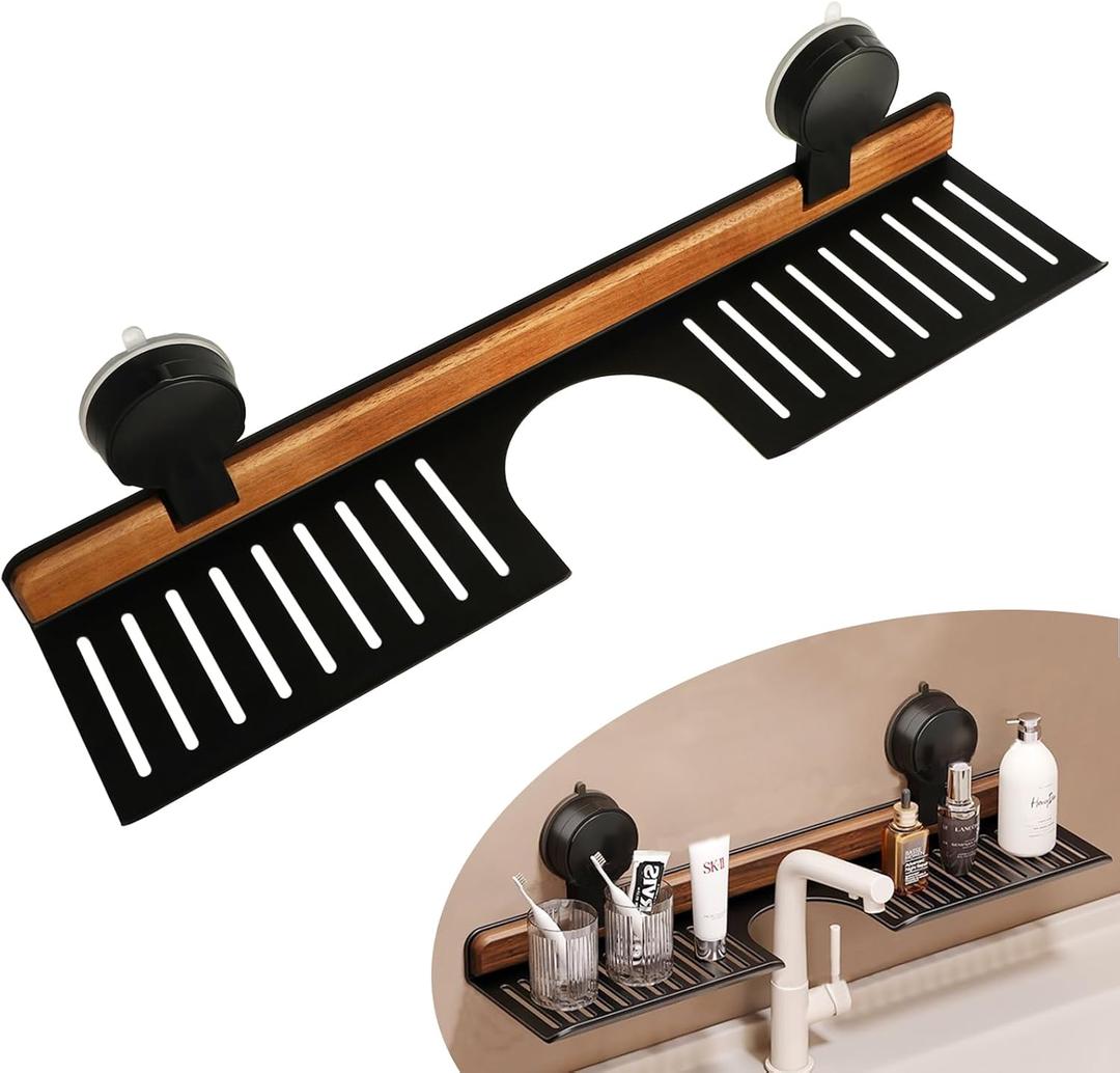 Bathroom Sink Shelf Over Faucet, No Drill 20 Inch Shower Caddy, Adhesive Wall Shelf for Bathroom Storage Organizer, Holds 5lb on Tile/Glass/Mirror (50CM)