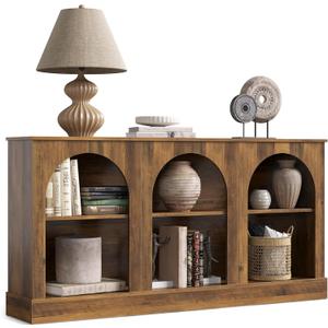 LITTLE TREE 63" Modern Console Sofa Table with 3-Tier Storage, Wooden Rectangular Foyer Table, for Entrance, Hallway, Living Room, Rustic Brown