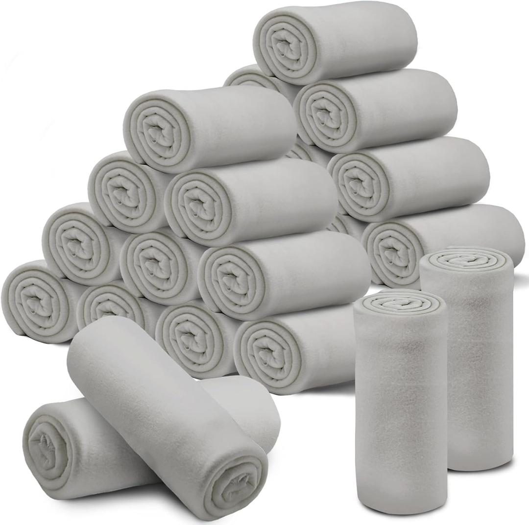 24 Pcs Fleece Blankets Bulk 60 x 50 in, Soft Lightweight Throw Blankets in Bulk Large Cozy Wool Blankets for Wedding Use, All Season, Gifts & Home, Homeless Men Women (Gray)