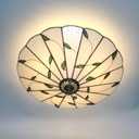 16 Inch Tiffany Style Stained Glass Ceiling Light Tiffany Flush Mount Ceiling Light Vintage Chandeliers Lamps Pendent Light Lighting Fixtures (16 Inch White Leaf)