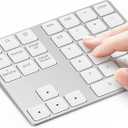 Lekvey Bluetooth Number Pad, Aluminum Rechargeable Wireless Numeric Keypad Slim 34-Keys External Numpad Keyboard Data Entry for Laptop, MacBook, MacBook Air/Pro, iMac, Windows, Surface Pro - Silver (White and Silver)