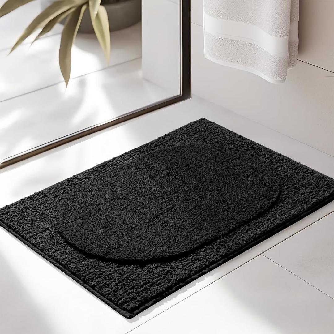 DEXDE Bathroom Rug Mat 24 x 16, Extra Soft Non Slip Absorbent Bath Rug, Quick Dry Machine Washable Bath Mat for Bathroom Floor, Home Decor Accessories, Black