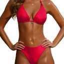 Halter Triangle Bikini Sets for Women Two Piece Women's Swimwear Adjustable Spaghetti Straps High Cut Bathing Suits (Medium, Red)