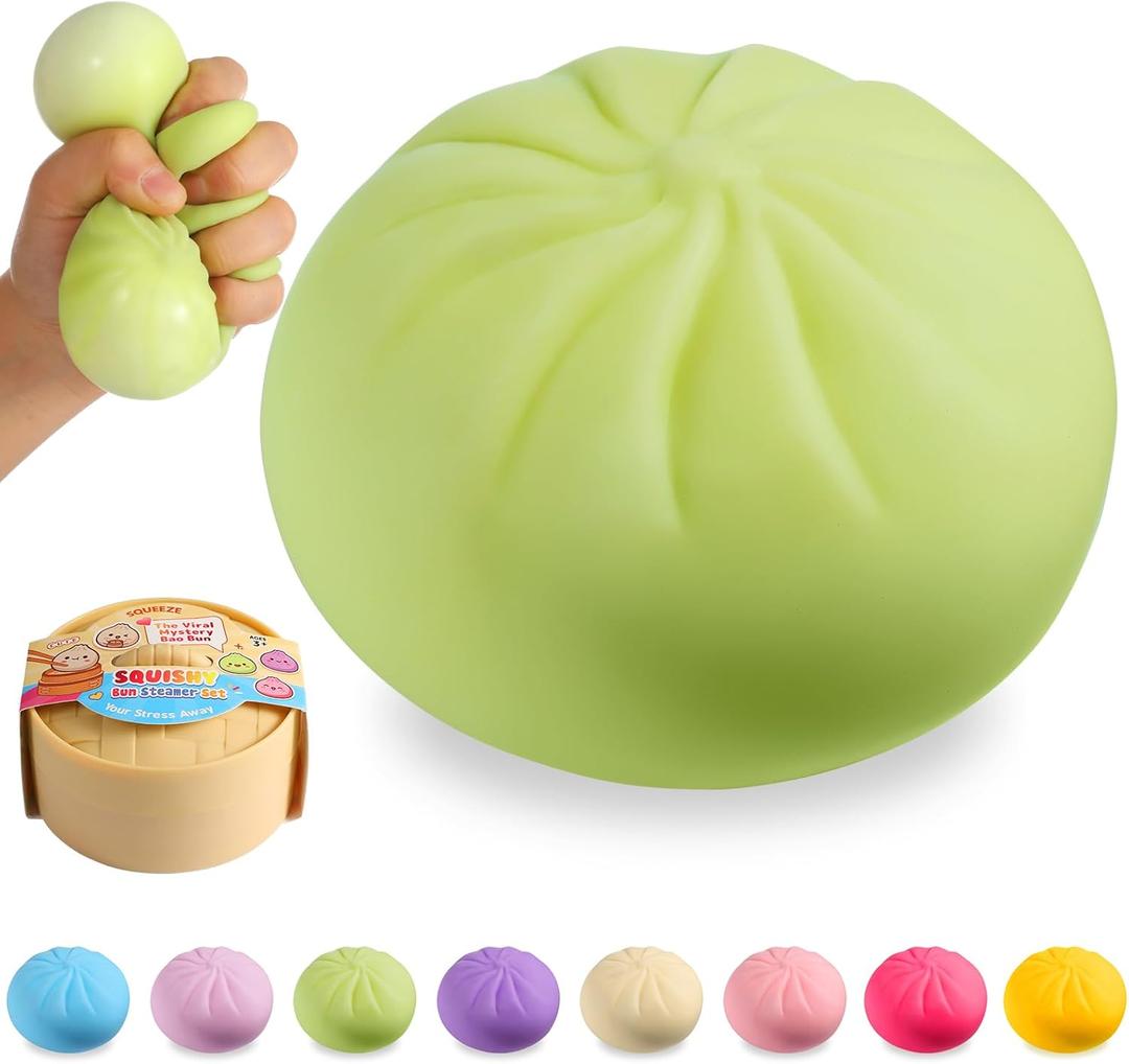 Dumpling Squishy Mystery Box, Viral Squishy Dumpling Toy, Bao Bun Squeeze Stress Relief Fidget Toys for Holiday & Birthday Gifts (Green)