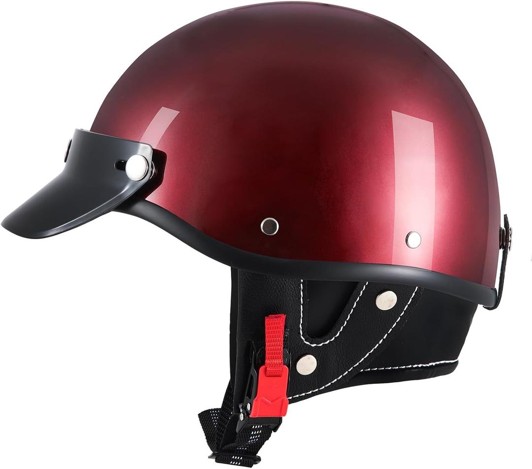 Half Motorcycle Helmets Retro Open Face Half Shell Motocross Helmet for Cycling Motocross Cruiser Bike Scooter Chopper Men Women DOT Approved (Red, Medium)