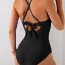 B2prity Women's One Piece Swimsuits Tummy Control Front Cross Bathing Suits Tie Back Slimming V Neck Swimwear (Black, S)