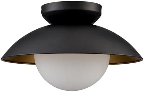 CLAXY Nautical Farmhouse Flush Mount Ceiling Light with Milky White Glass Globe Ceiling Light Fixture Matte Black Finish