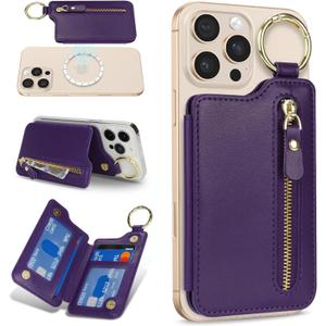 Cavor Compatible with MagSafe Wallet,Magnetic Wallet for iPhone 17/16 Pro Max/15 Pro/14 Plus/13/12 Series,Magnetic Card Holder with Adjustable Stand,Mag Safe Phone W allet Zipper-Purple