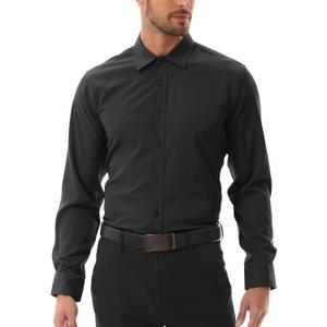Dress Shirts for Men Solid Stretch Wrinkle-Free Business Formal Shirt Men's Casual Long Sleeve Button Down Shirts (Black, 3X)