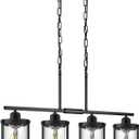 4-Light Kitchen Island Lighting, Black Linear Dining Room Light Fixtures with Clear Glass and Chain, Modern Farmhouse Chandelier Pendant Light for Kitchen Island Dining Room, OS-3014-4ISBK