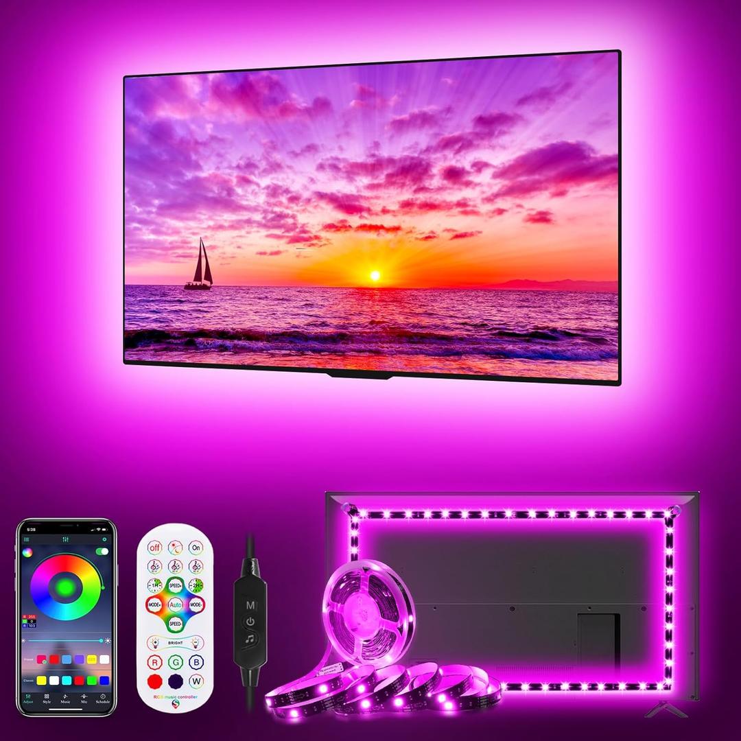 3 x TV LED Lights, 16.4ft for 55-70 Inch, Backlight That Sync With TV, APP Remote Control USB Strip for Bedroom Christmas Room Decor (Multicolor)
