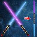 2-in-1 Light Up Swords Dual Saber(3 Color Changing Led), Fx Sound (Motion Sensitive) and Telescopic Handle for Galaxy War Fighter Warriors, Halloween Party Kid Gift, Christmas Birthday Present