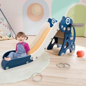 Babytronic Toddler Slide, Kids Indoor Outdoor Playset with Basketball Hoop & Ring Toss, Foldable Baby Plastic Climber for Kids Age 1-3 (Blue&Yellow) (Blue&yellow)