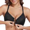 DotVol Women's Front Close Bra T Back Full Figure Underwire Plus Size Seamless Unlined Bra for Large Bust (34DD, Black)