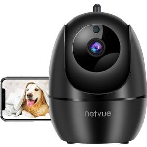 NETVUE Indoor Camera, 1080P FHD 2.4GHz WiFi Pet Camera, Home Camera for Pet/Baby, Dog Camera 2-Way Audio, Indoor Security Camera Night Vision, AI Human Detection, Cloud Storage/TF Card, Black (Black)