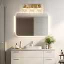 Modern Crystal Bathroom Vanity Lights, Gold 3-Lights Bathroom Light Fixtures Over Mirror, Crystal Wall Lighting with Polished Brass Finish