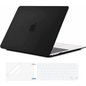 EooCoo Hard Case Compatible with MacBook Air 13.3 inch M1 Chip 2021-2018 with Retina Display, Air 13.3 inch Plastic Protective Case + Transparant Keyboard Cover + Screen Protector, Matte Black